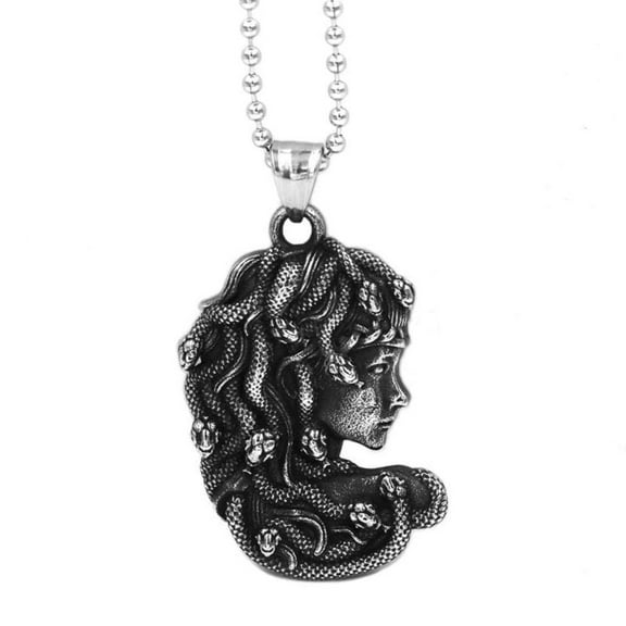 Medusa Necklace Stainless Steel Mythological Snake Woman Gorgon Pendant Fantasy Forge Jewelry