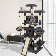 68 Inches Multi-Level Big Cat Tree, Tall Multi-Cats Tower with 2 Big Cat Condo &Cat Hair Brush, Large Cat Tree with 3 Padded Plush Perches & Scratching Posts