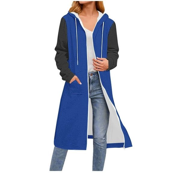 Arnsht Long Zip Up Hoodie Women Casual Hooded Long Tunic Sweatshirts Y2k Comfort Hoodies Fall Jacket Coat with Pockets Blue L