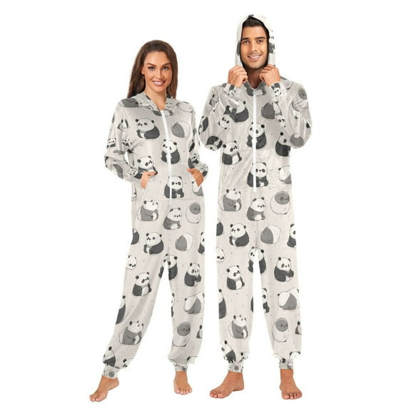 Adult Christmas Onesie Cute Panda Adult Zipper One-Piece Pajamas Unisex Pajamas with Pockets