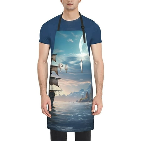 

Coaee Moonlit Sea Sailboat for Waterproof Apron for Unisex Adult with Adjustable Bib Apron