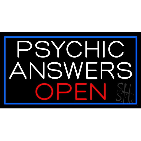 White Psychic Answers Red Open Blue Border LED Neon Sign 20" Tall x 37" Wide - inches Black Square Cut Acrylic Backing, with Dimmer - Bright and Premium built indoor LED Neon Sign for Storefront.