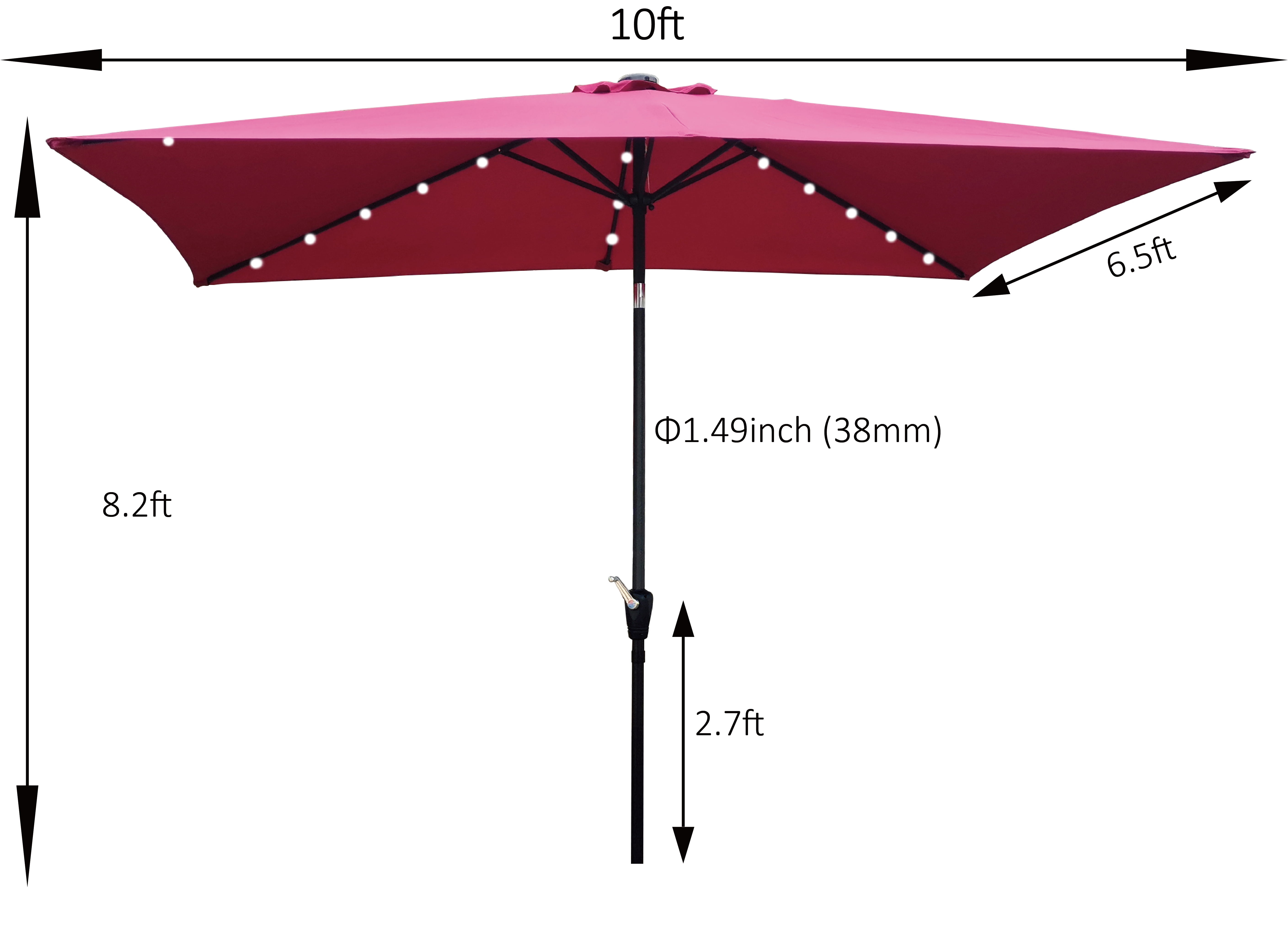 10x6.5 FT Rectangular Patio Umbrella, Solar LED Waterproof Outdoor Sun Shade Canopy with Tilt Function, Burgundy