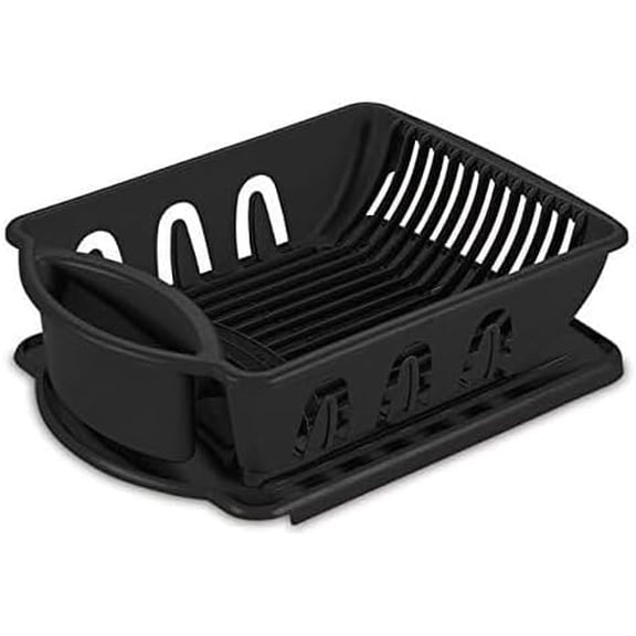 Dish Drying Rack, Heavy Duty Hard Plastic Drying Rack, Dish Drainer for Kitchen Counter with Drainboard Set, with Silverware Holder - 18 x 13 x 6 (Black), 1 Count