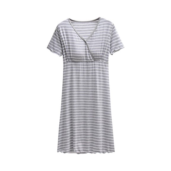 VEKDONE Clearance Nursing Nightgown Dresses, 3 In 1 Maternity Nightgown Short Sleeve Nursing Gown Breasfeeding Sleepwear Delivery Dress and Labor Gown Gray M