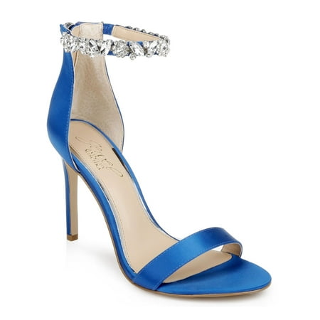 

JEWEL BADGLEY MISCHKA Womens Blue Rhinestone Jax Open Toe Stiletto Zip-Up Dress Heeled Sandal 7.5 M