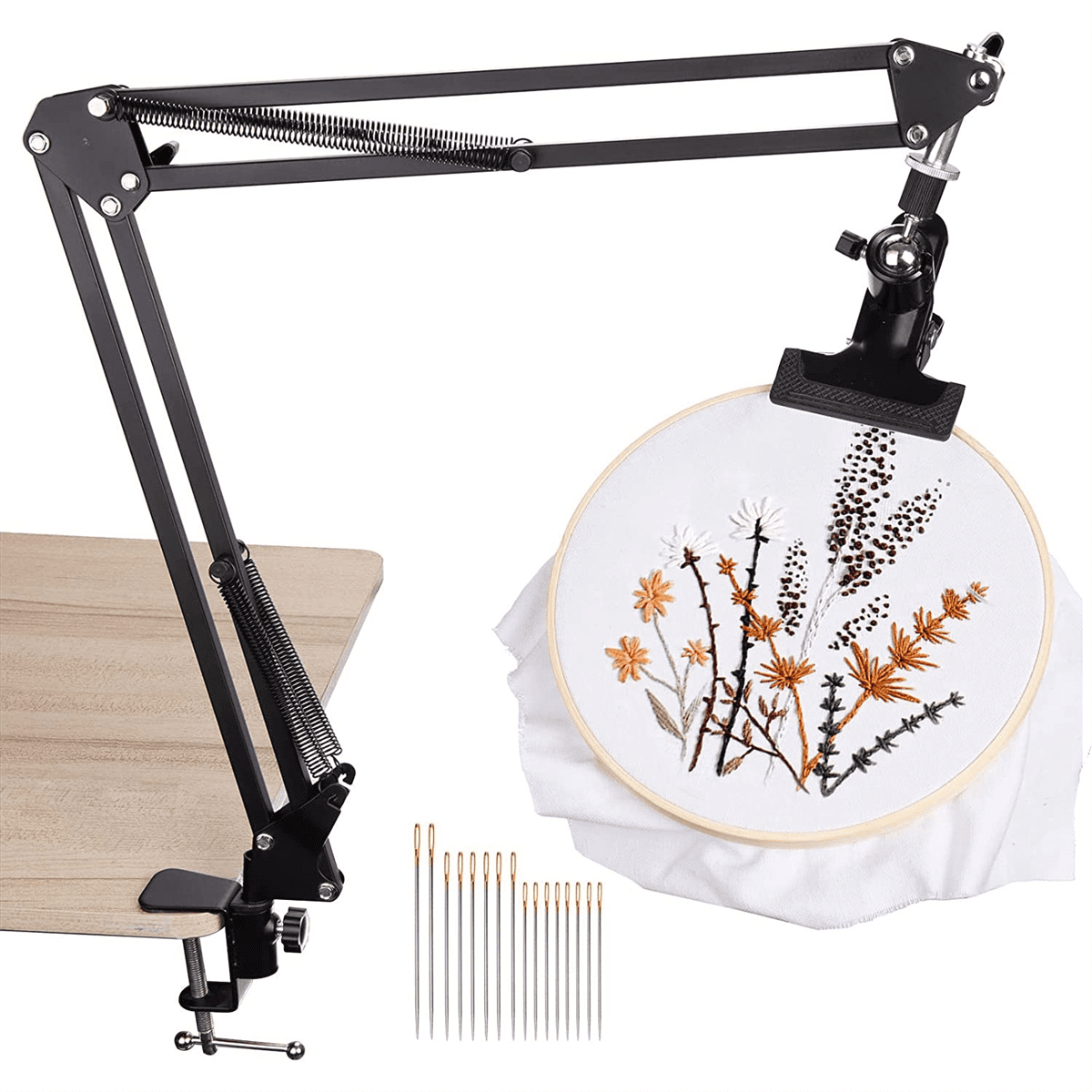 Support de cerceau de broderie à la main réglable en métal - Support pliable pour broderie à la main - Convient pour les cerceaux de broderie
