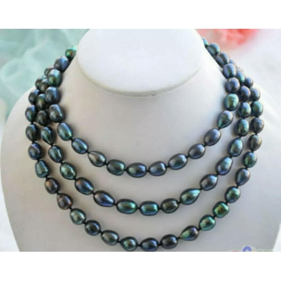 EOEMY Long 34'' Natural 8-9mm Real Tahitian Black Baroque Pearl Necklace Aa