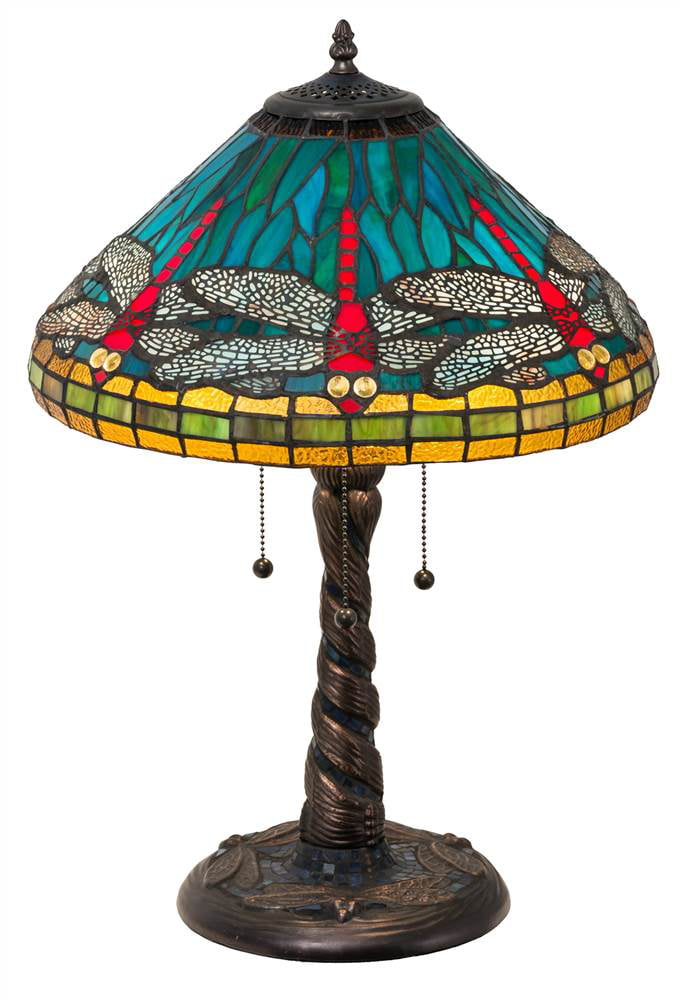 21"H Tiffany Dragonfly w/ Twisted Fly Mosaic Base Table Lamp