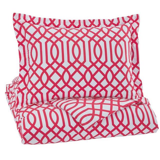 Benjara BM227128 Fabric Quilt Set with Trellis Design & 1 Sham, Red - Twin Size