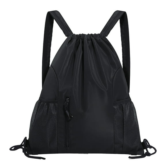 Zznnkj Unisex Drawstring Backpack, Lightweight Water-Resistant Nylon Gym Bag, Large Capacity Pull String Sports Backpack Cinch Sack with Zipper Pockets and Mesh Side Pockets