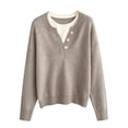 thumbnail image 5 of Lnmiateer Women Fall Winter Henley Neck Sweater 2 in 1 Collared Button Crew Neck Long Sleeve Loose Tunic Tops Office Business Casual Going Out Outfit, 5 of 5
