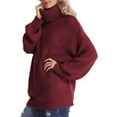 thumbnail image 3 of Female Winter Fall Solid Turtle-Neck High Neck Balloon Long Sleeve Sweaters Pullover Outerwear Wine Red M, 3 of 5