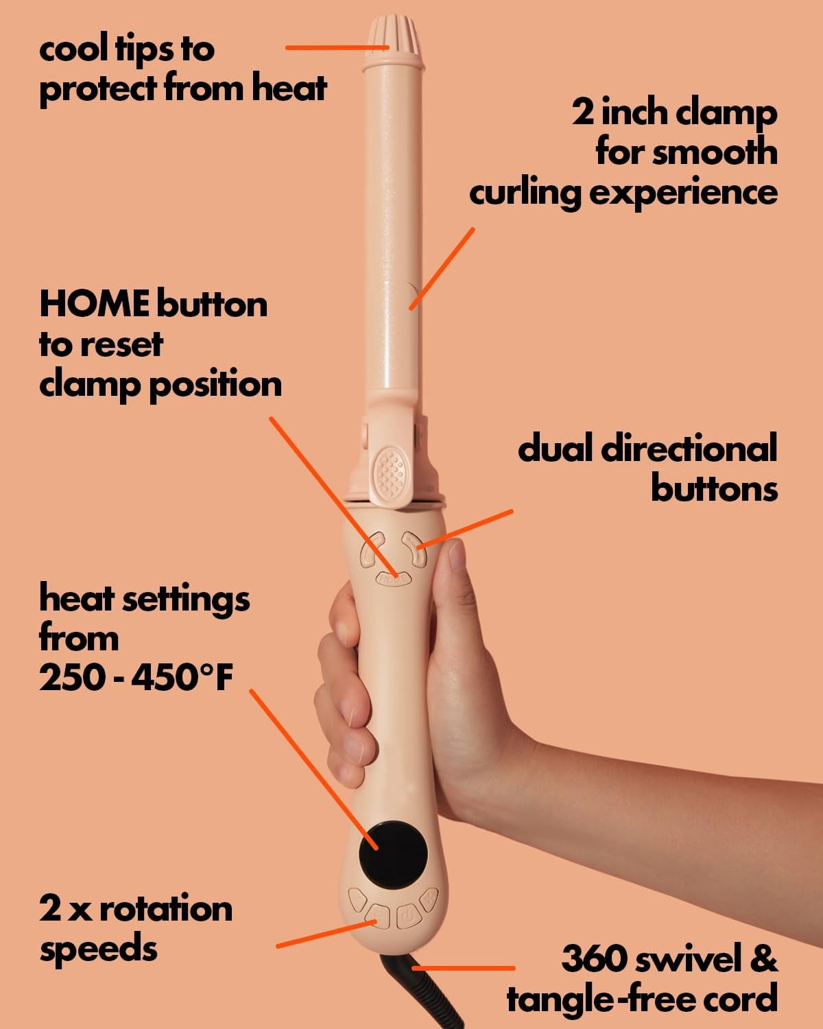 Automatic Rotating Curling Iron, 1-Inch Auto Hair Curler with 4 Temperature Settings & LCD Display, Anti-Scald & Dual Voltage