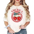 thumbnail image 3 of Trendy America Shirt for Women & Teens Patriotic Stars and Stripes Cherry Bow Tee Ivory Shirt Adult 2X-Large, 3 of 4