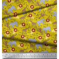 thumbnail image 3 of Soimoi Yellow Modal Satin Fabric Lion,Giraffe & Elephant Kids Printed Fabric 1 Yard 42 Inch Wide, 3 of 3