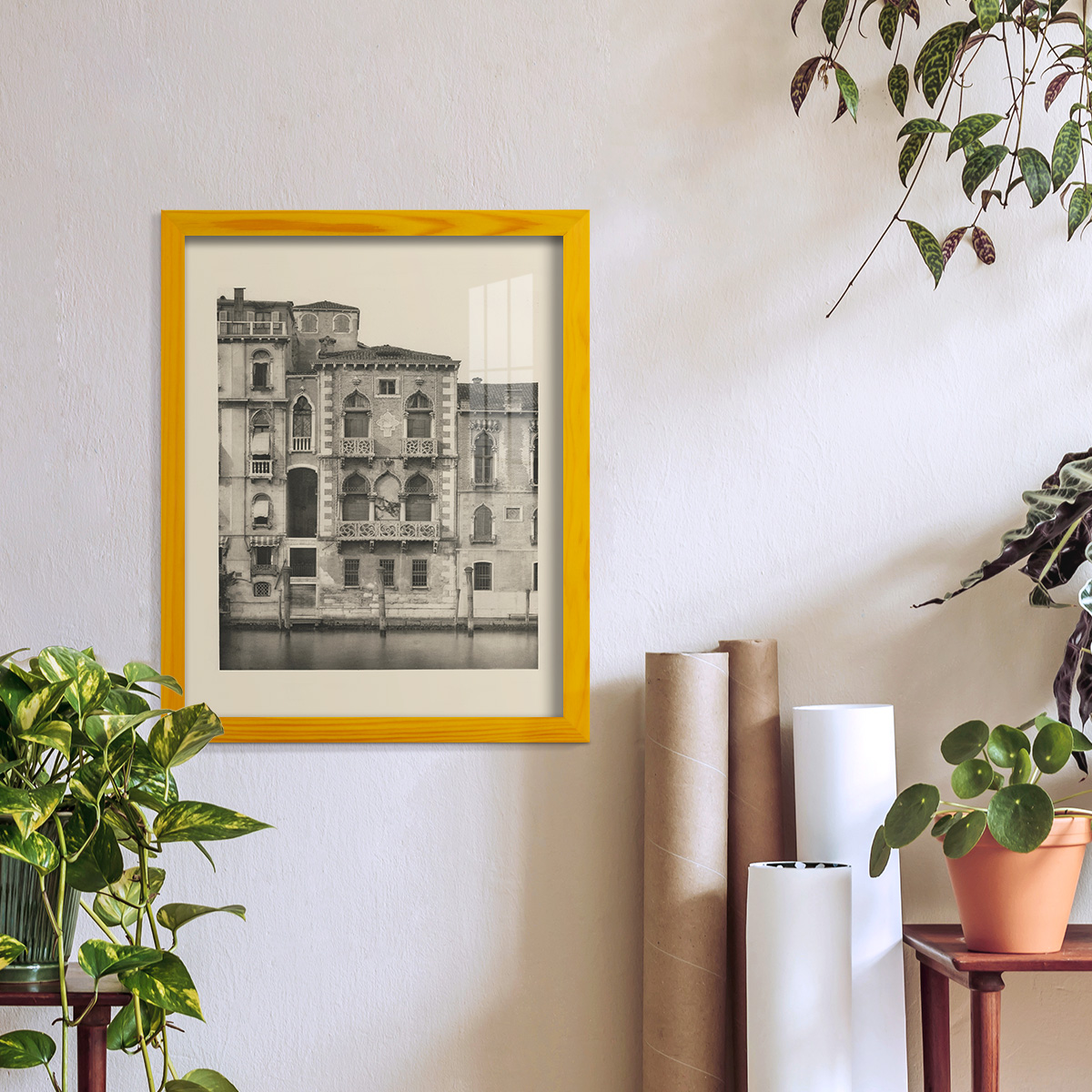 Vintage Views of Venice III - Framed Print w/glass - Sunflower Yellow