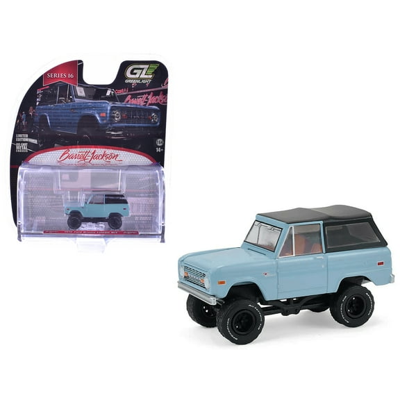 1972 Ford Bronco Custom SUV Light Blue with Black Top "Barrett-Jackson" Series 16 1/64 Diecast Model Cars by Greenlight