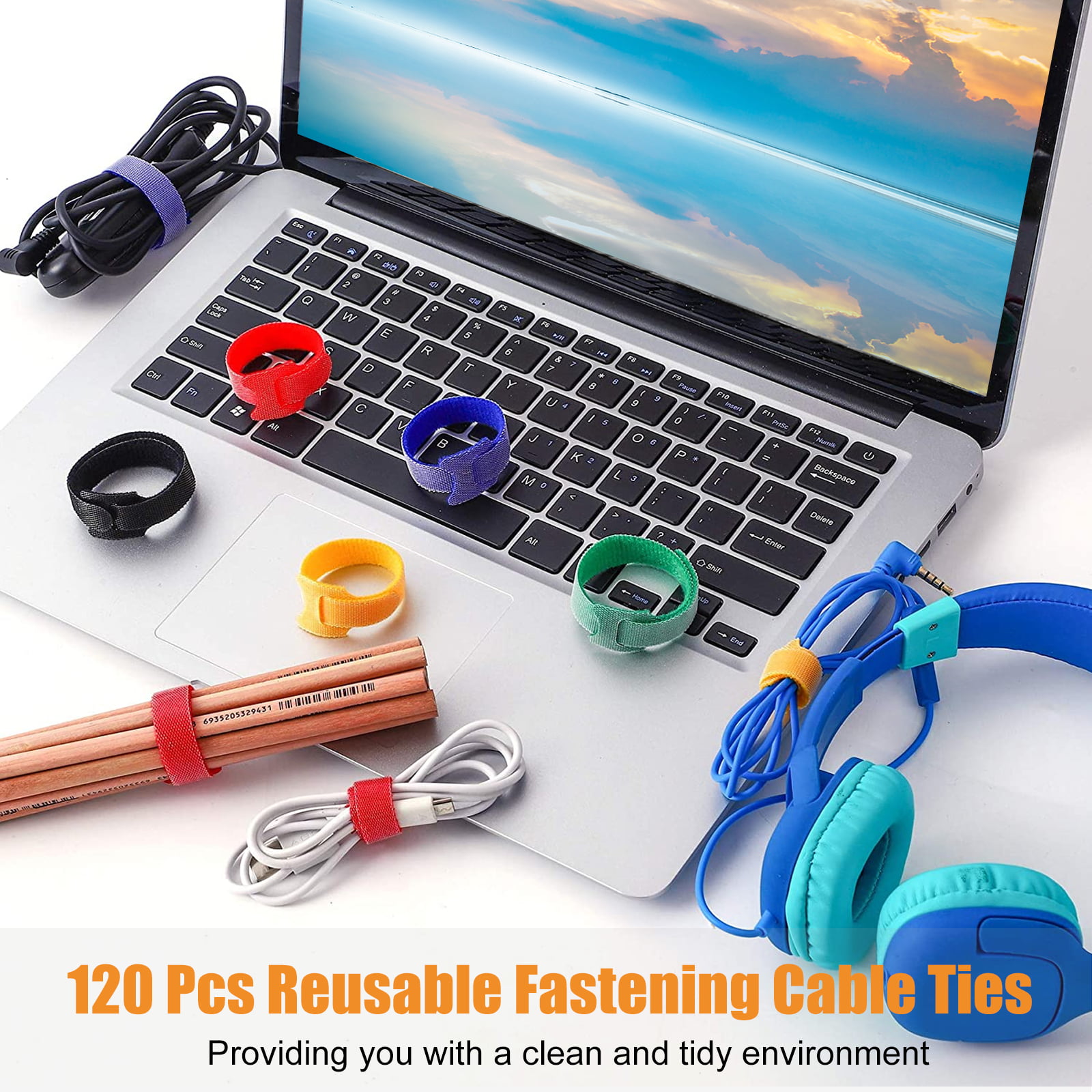120pcs Microfiber Cloth Cable Straps Hook Loop Reusable Fastening Cable  6" Ties 