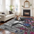 thumbnail image 2 of Large Area Rugs for Living Room Bedroom, Black Cows 6'x9' Rug Washable Carpet Runner Indoor Outdoor, Country Pink Spring Floral Elegant Farmhouse Wooden Non Slip Floor Mats Rug for Kitchen, Playroom, 2 of 8