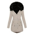 thumbnail image 1 of Parkas de manga larga para mujer, chaqueta con botones y cordón, con cremallera y doble bolsillo, de felpa, con capucha y manga larga, de algodón, 1 of 8