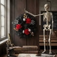 thumbnail image 4 of Gothic Skull Wreath, Halloween Party Decor, 18" Black Red Artificial Rose Front Door Wreath with Maple Leaves Skeleton Hands Accents, Spooky Wall Hanging Home Decor Indoor Outdoor for Fireplace Porch, 4 of 8