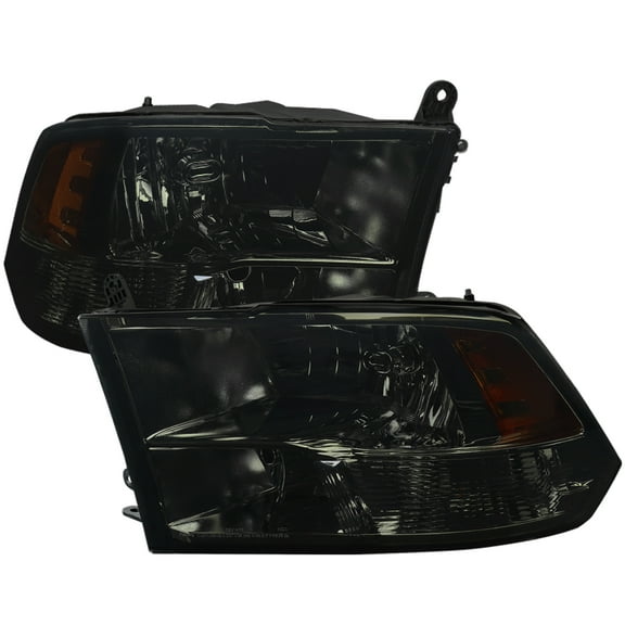 Factory Quad Style Headlights (Chrome Housing/Smoke Lens) Made for and Compatible with 2009-2018 Dodge RAM 1500/ 2019-2021 RAM Classic/ 2010-2018 RAM 2500 3500