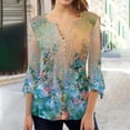 thumbnail image 1 of Hauts de Sortie Mode Été Col en V Manches 3/4 Imprimé T-shirt Décontracté Blouse Hauts Manches 3/4 pour Femmes en Solde, 1 of 5