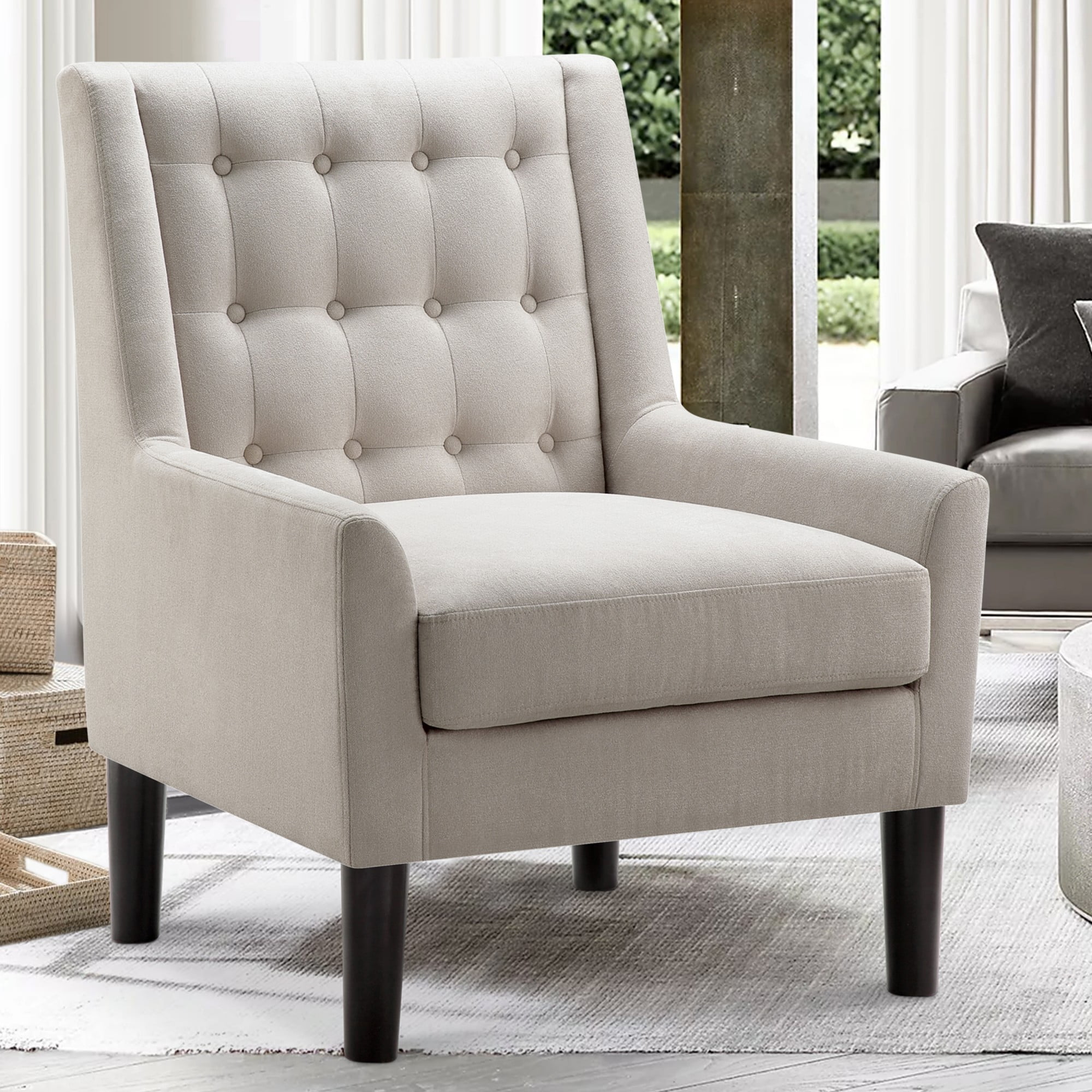 Gewnee Beige Velvet Tufted Wingback A...