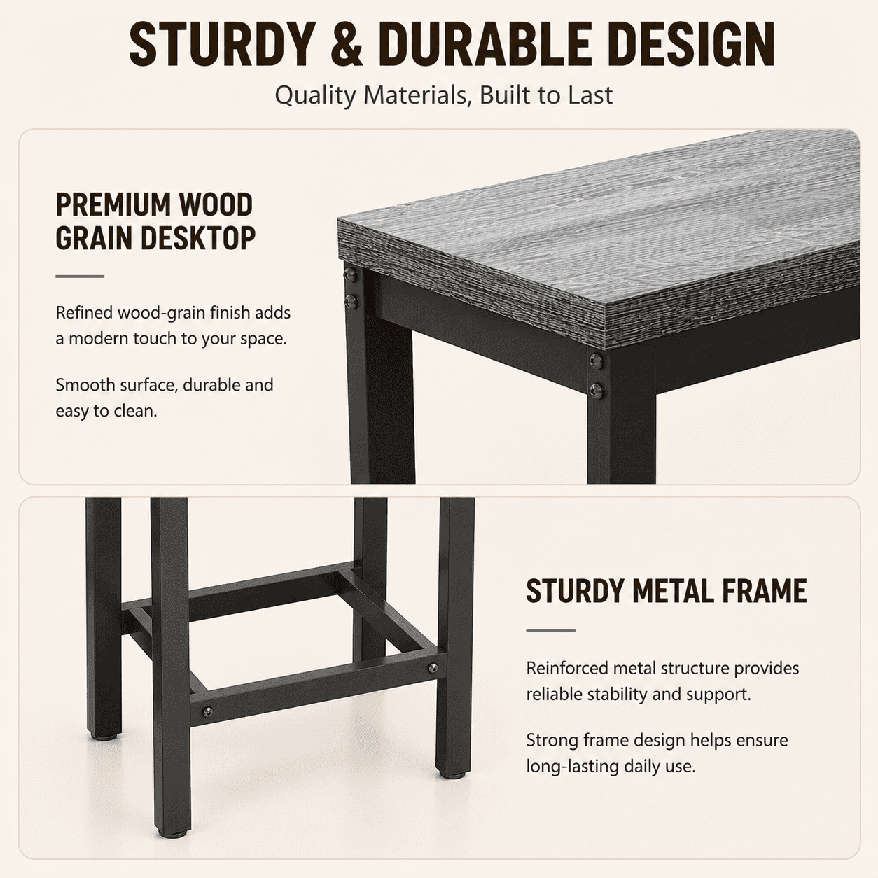 BSHTI 60.24" MDF Dining Room Table Set with Metal Frame, 3 Stools, Space-Saving Design for Kitchen Dining Room(Gray）