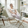 thumbnail image 6 of Emma + Oliver Oversized Faux Shearling Folding Saucer Chair with Ottoman for Dorm, Bedroom, Ivory Faux Shearling/Soft Gold Frame, 6 of 13