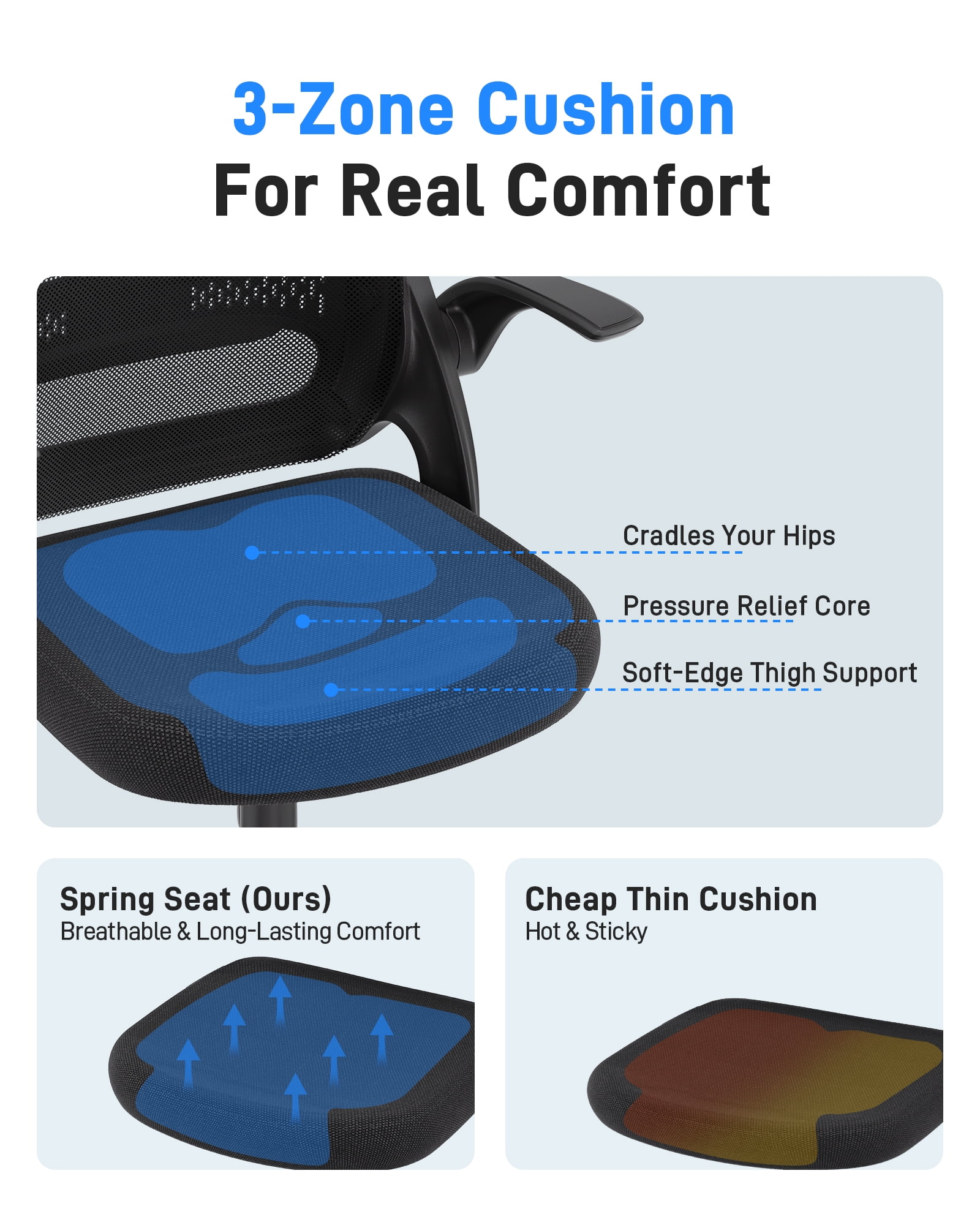TMV Ergonomic Office Chair, Mesh Computer Chair with Wide Seat & Arms - Rolling Desk Chair with Wheels for Home Office, Gaming, or Living Room，Black