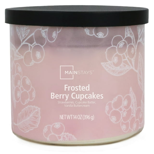 Mainstays 3-Wick Textured Wrapped Frosted Berry Cupcake Scented Candle, 14 oz