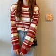 thumbnail image 2 of Suéter de rayas rojas para mujer, parte superior de Navidad y Año Nuevo, combina con todo, moda juvenil, animado, otoño e invierno, grueso, cálido, suelto, cuello redondo generoso, 2 of 4