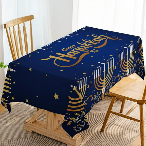 Rectangular Happy Hanukkah Tablecloth Jewish Chanukah Menorah Hebrew Festival of Lights Party Table Cloth Decoration Home Dining Room Kitchen Table Cover-60×84inch,