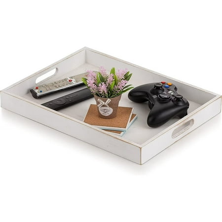 

Hanobe Serving Tray Decorative Wooden Bed Coffee Table Ottoman Tray White Decor Food Tray with Handles Mothers Day Gift