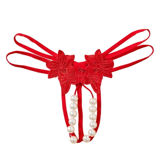 hoksml Women's Plus Size Lingerie Thong Sheer Open-Crotch Seductive Pearl Massage Panties Sensual Stretch Lace Underwear for Comfort Romance