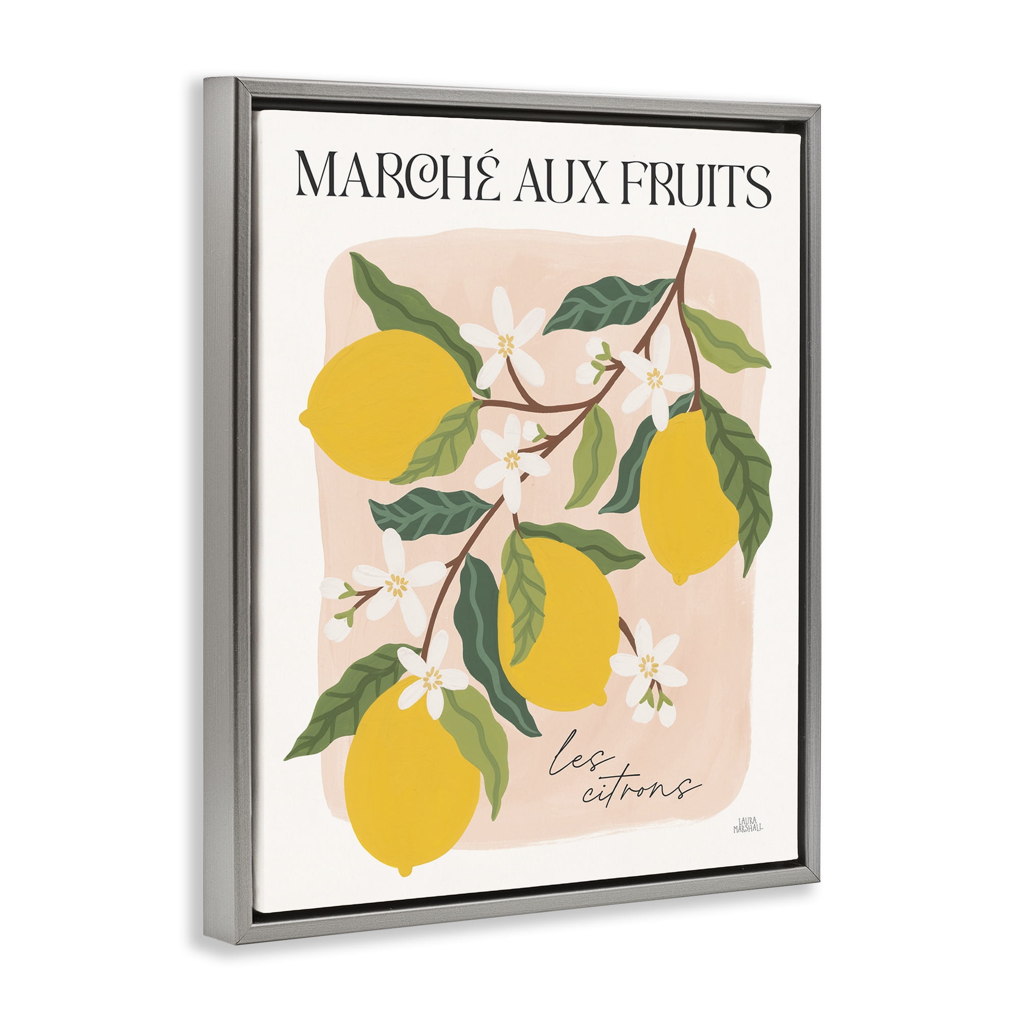 Stupell Industries Marche Aux Lemons Food & Beverage Painting Gray Floater Framed Art Print Wall Art, 25 x 31
