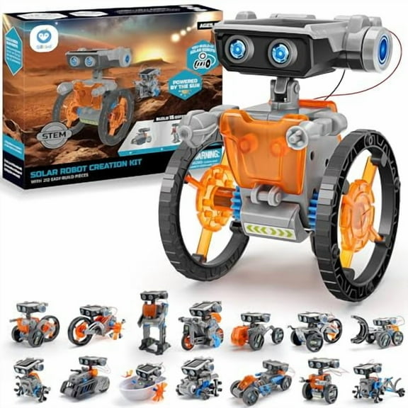 Solar Robot Building Kit STEM Gift for Boys Aged 8-13,15-in-1 DIY Science Educational Robotic Toy for Kids Teens Birthday,Powered by The Sun or Battery with 212 Pieces