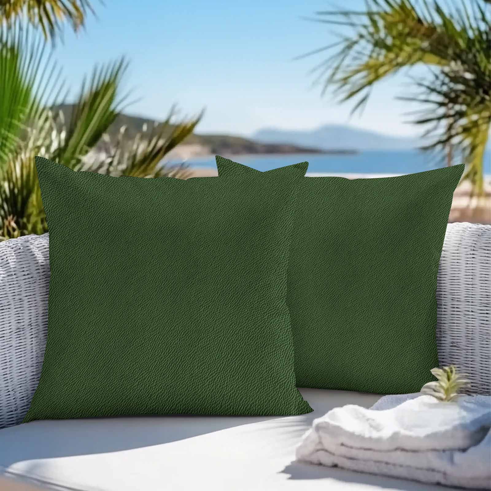 Solid Dark Green Outdoor Pillow Covers 26x26 Inch Throw Pillow Covers Set of 2 Waterproof Decorative Pillow Cases Retro Minimalism Abstract Denim Texture Cushion Covers for Patio Furniture Garden