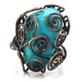 thumbnail image 3 of Bague en Laiton Ton Antique avec Turquoise Synthétique en Turquoise pour Femmes Thème Boho Couleur Pierre Turquoise Style LOA597 Taille 6, 3 of 7