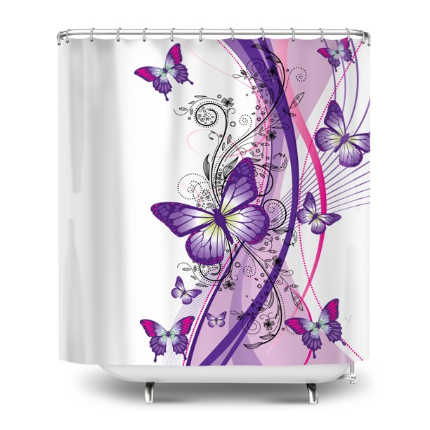 WIRESTER Waterproof Fabric Shower Curtain Liner, Butterfly purple