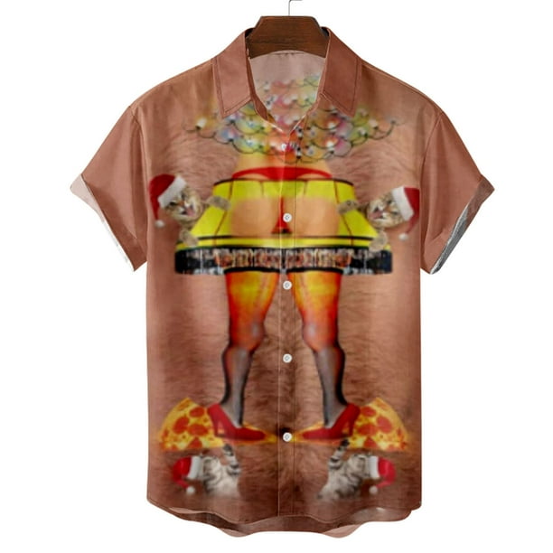 ZCFZJW Funny Print Mens Christmas Shirts Short Sleeve Casual Button
