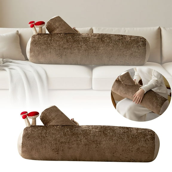Long Cylinder Mushroom Pillow - Tree Log Decorative Throw for Sofa, Bay Window, Bed, Forest Theme Bolster Pillow, Washable Accent for Anthropology Fall Decor