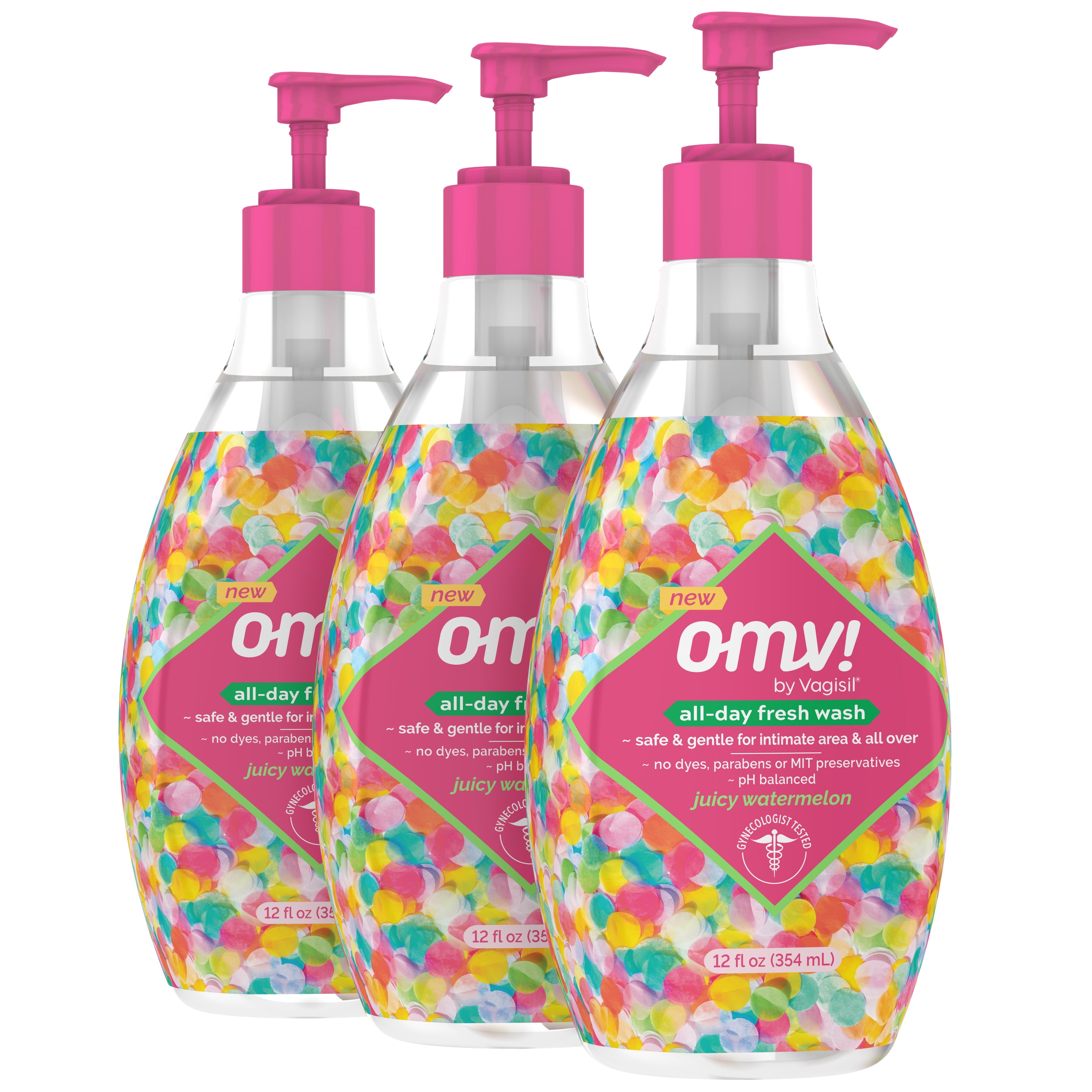 Vagisil OMV! All-Day Fresh Feminine Wash, Juicy Watermelon, 12 fl oz, Pack of 3