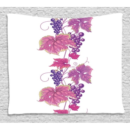 Grape Decor - Grapes Home Decor Tapestry, Vibrant Twiggy Branch with Berries Leaves Plants Trees Wild Habitat, Wall Hanging for Bedroom Living Room Dorm Decor, 60W X 40L Inches, Fuchsia Purple, by Ambesonne