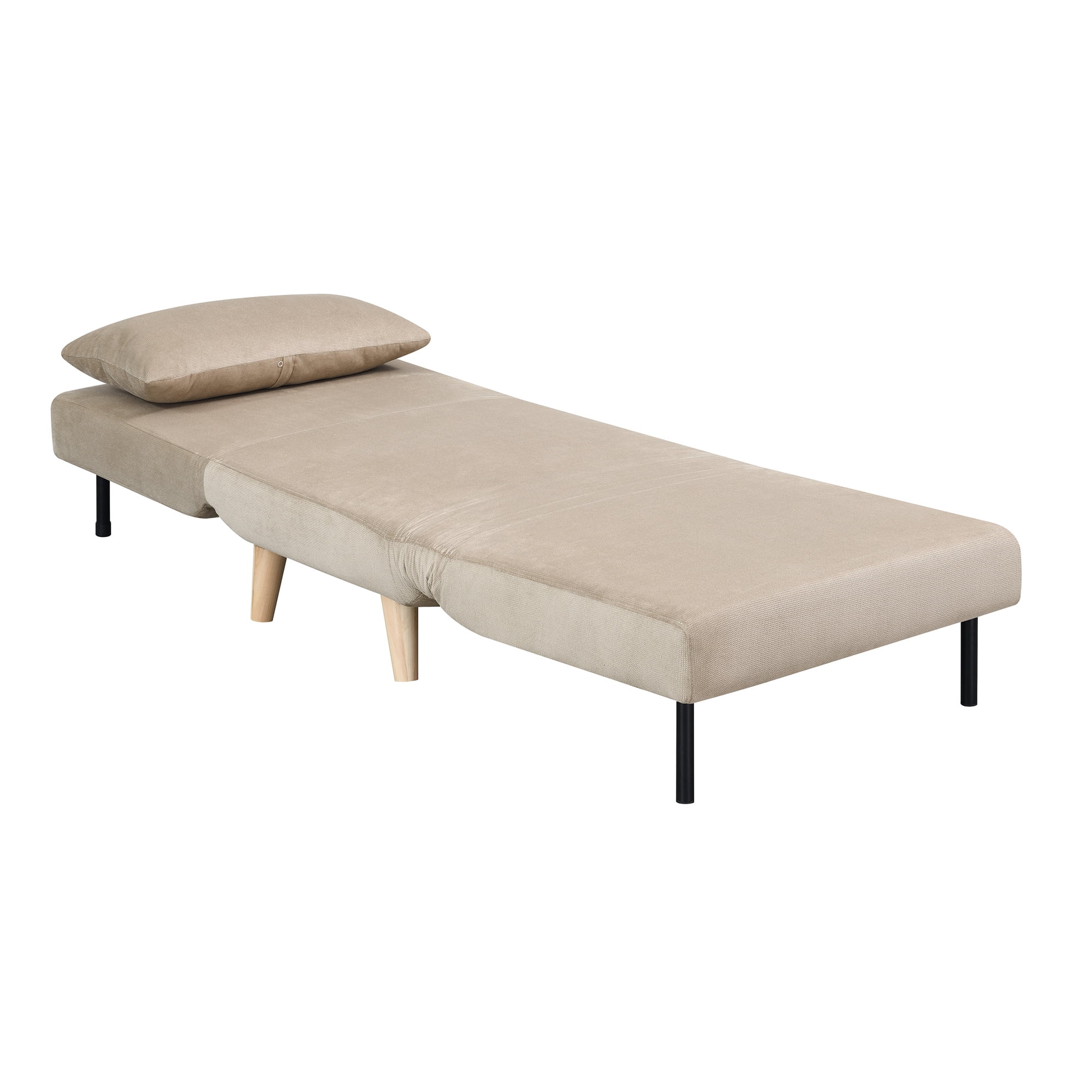 AC Pacific Folding Upholstered Dane Armless Sleeper Chair, Sand