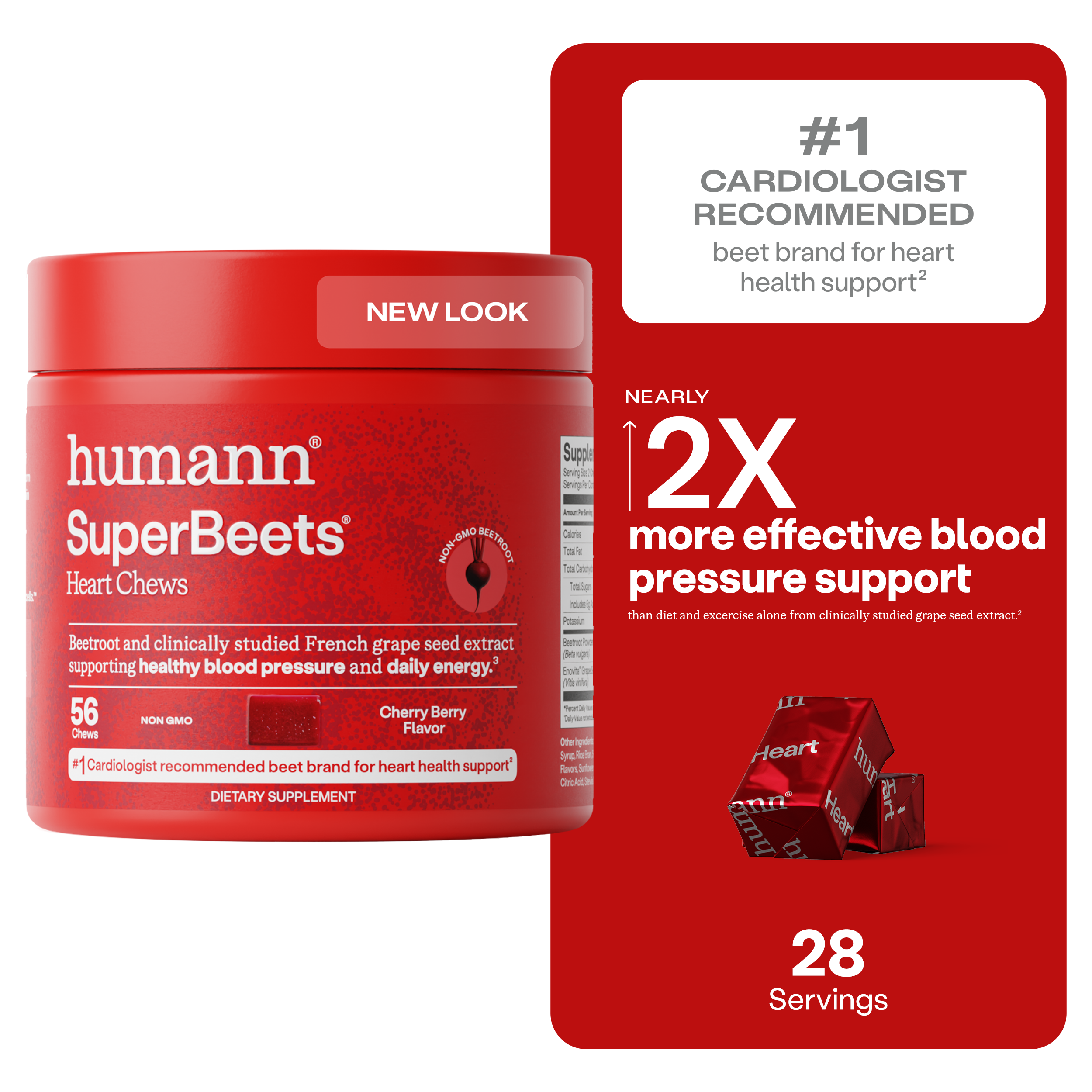Humann SuperBeets Heart Chews Blood Pressure Support, Cherry Berry Flavor, 56 Count