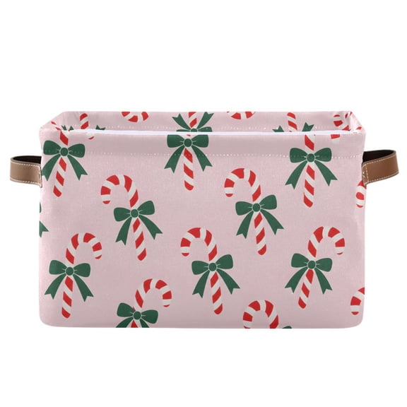 Xmas Candy Cane Foldable Storage Large Fabric Storage Baskets Organizer Storage Bins with Handles for Home Office