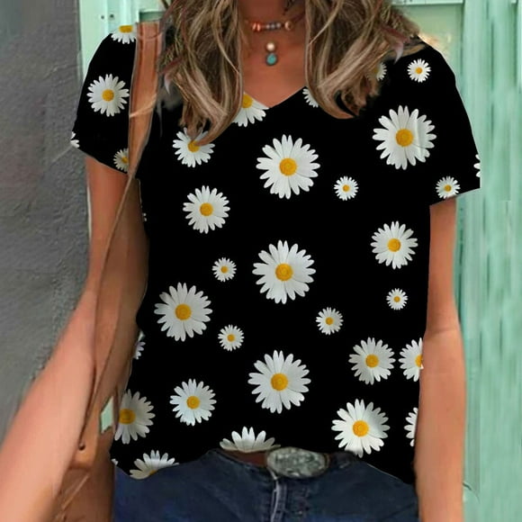 DEELLEEO Blouse d'Été à Imprimé pour Femmes T-Shirts à Manches Courtes Hauts